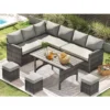 Outdoor Sectional Sofa Conversation Set, All Weather Wicker Rattan Dining Table & Chair, 7 Pieces Patio Furniture Set