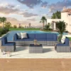 7 Piece Outdoor Patio Furniture Set, PE Rattan Outdoor Grey Wicker Furniture, Outdoor Sectional Furniture Chair Set with Cushion